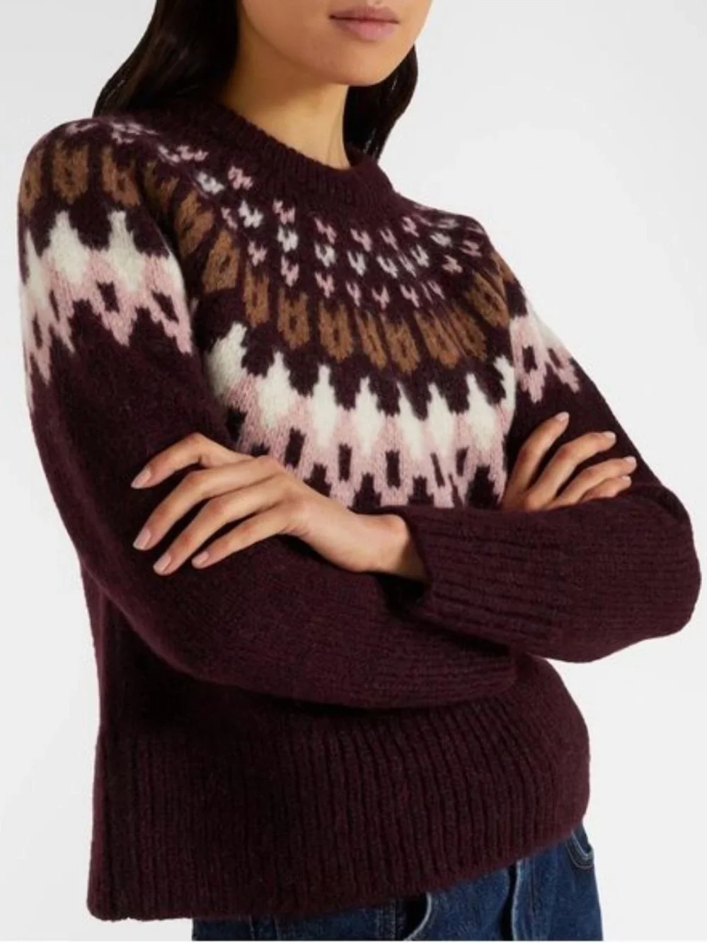Veronica Beard Anne Fair Isle Alpaca Wool Blend Sweater in Raisin Multi Size XS - Picture 4 of 12